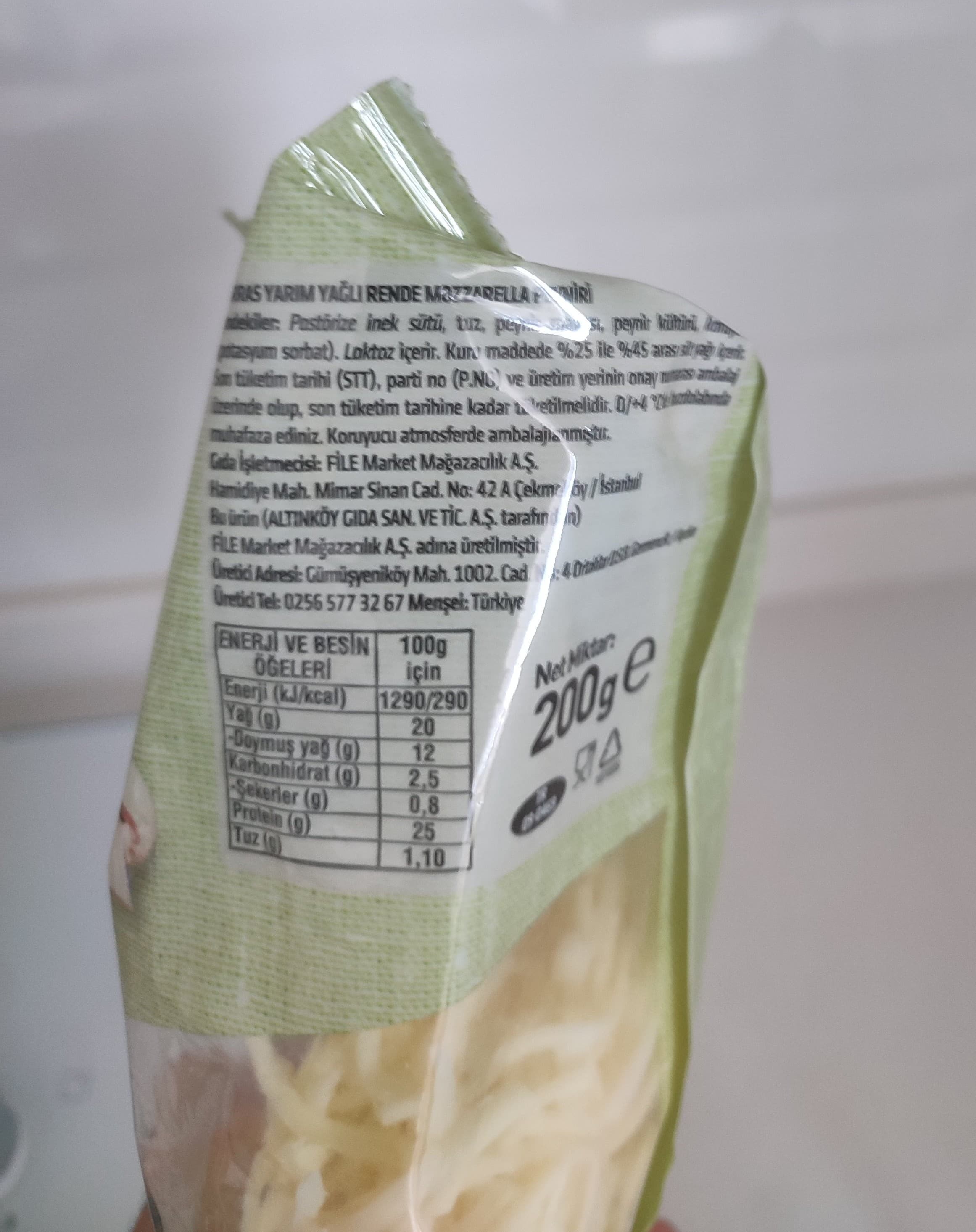 Yarım Yağlı Rende Mozarella